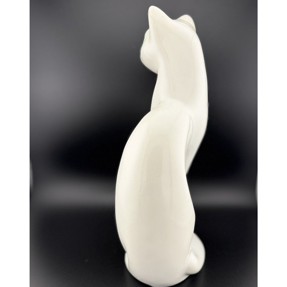 VTG MCM White Porcelain Siamese Cat Figurine with Green Eyes Made in Taiwan 12” - Picture 4 of 11